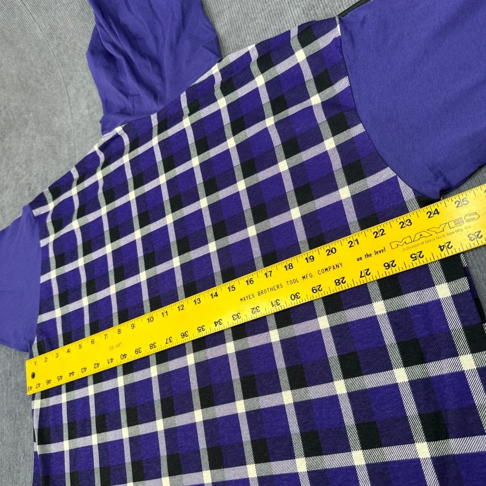 Vintage Hooded 90s Surf Shirt Purple Plaid Short Sleeve Pullover Checkered Y2K